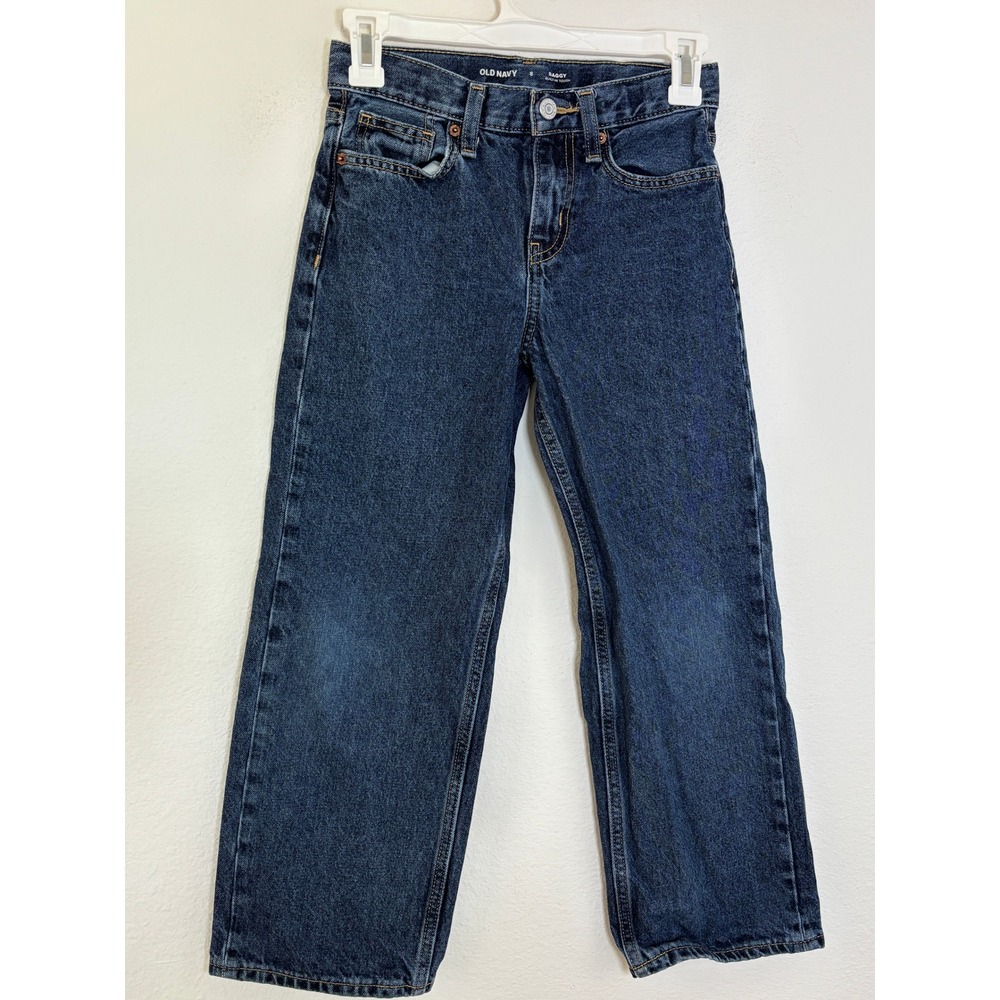 Old Navy Boys Baggy Built-In Tough Jeans Dark Wash Size 8 Relaxed Wide Leg Denim